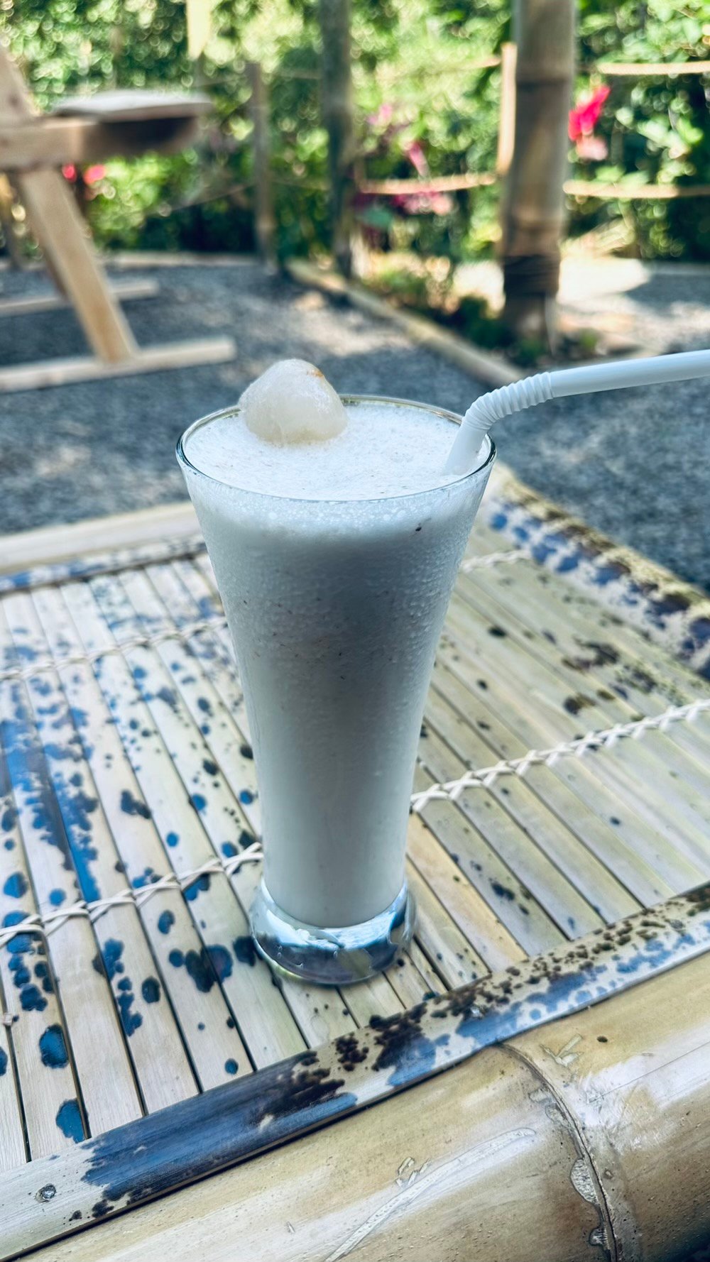 Lychee coconut smoothie in the garden