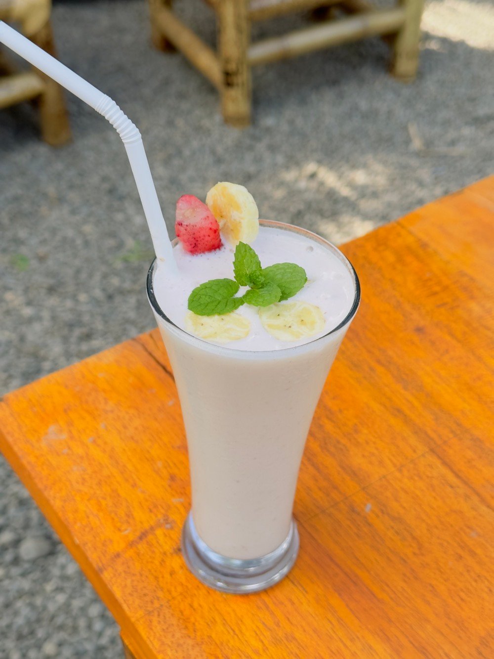 Strawberry banana smoothie on the table